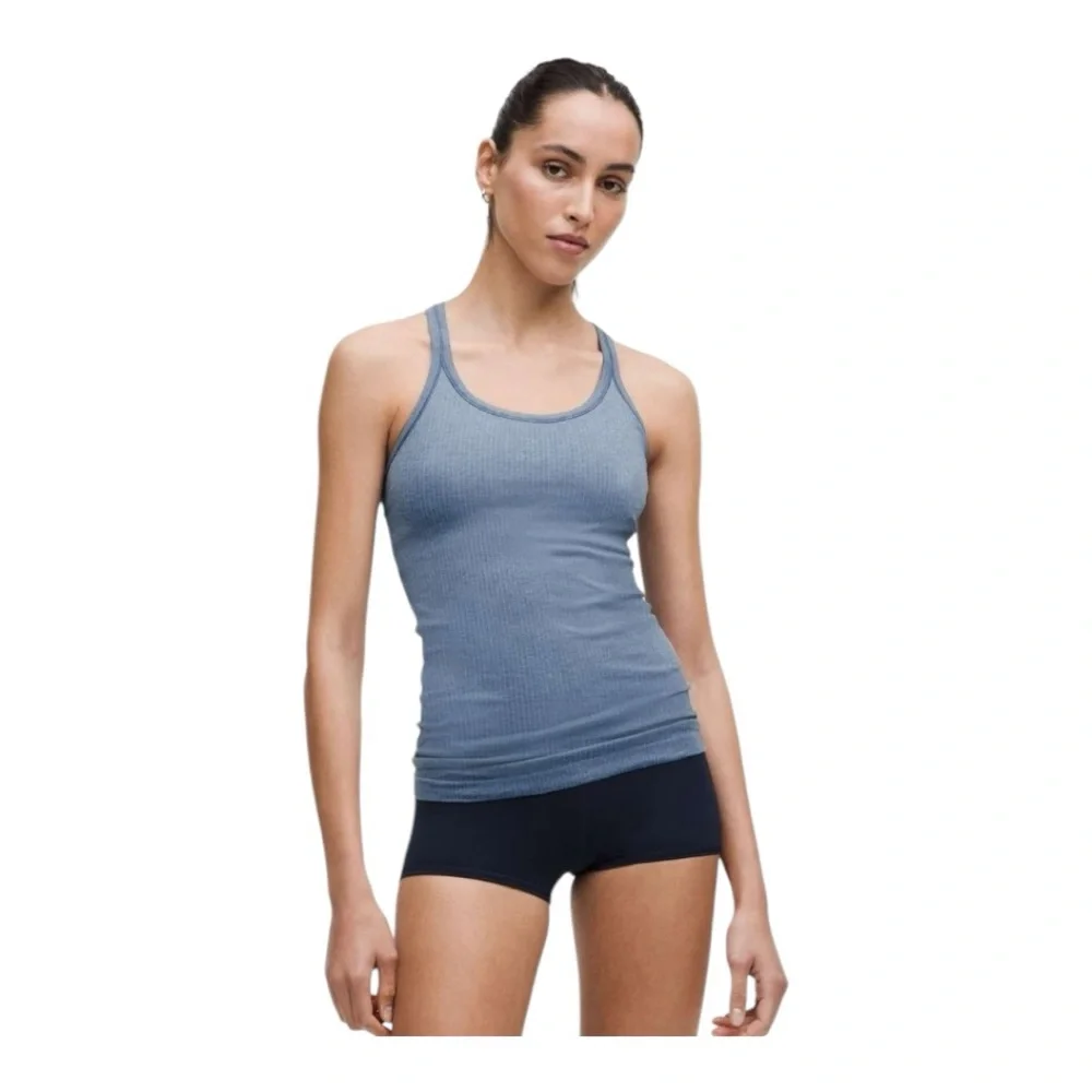 Lululemon Ebb to Street Tank Top B/C Cup Yoga Seamless Washed Denim Size 12 NWT - Picture 1 of 8